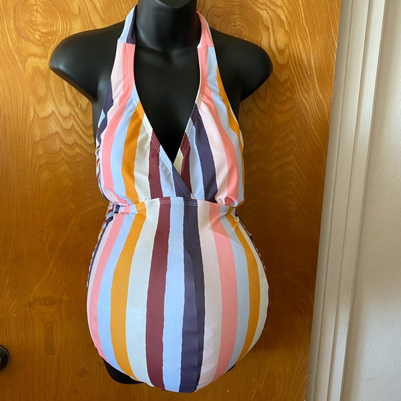 Motherhood Maternity Other - Motherhood stripe halter swimsuit L